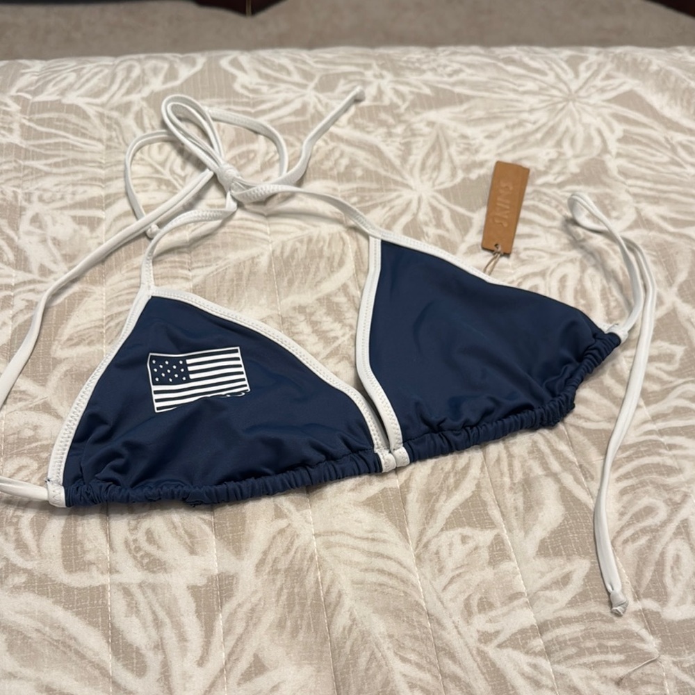 Skims Navy Bikini Top with Flag Detail